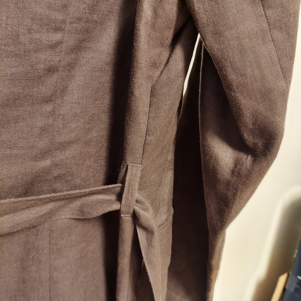 Vintage Womens Brown 100% Linen Safari Shirt Jacket Belted Utility 6 Minimalist - Picture 5 of 6